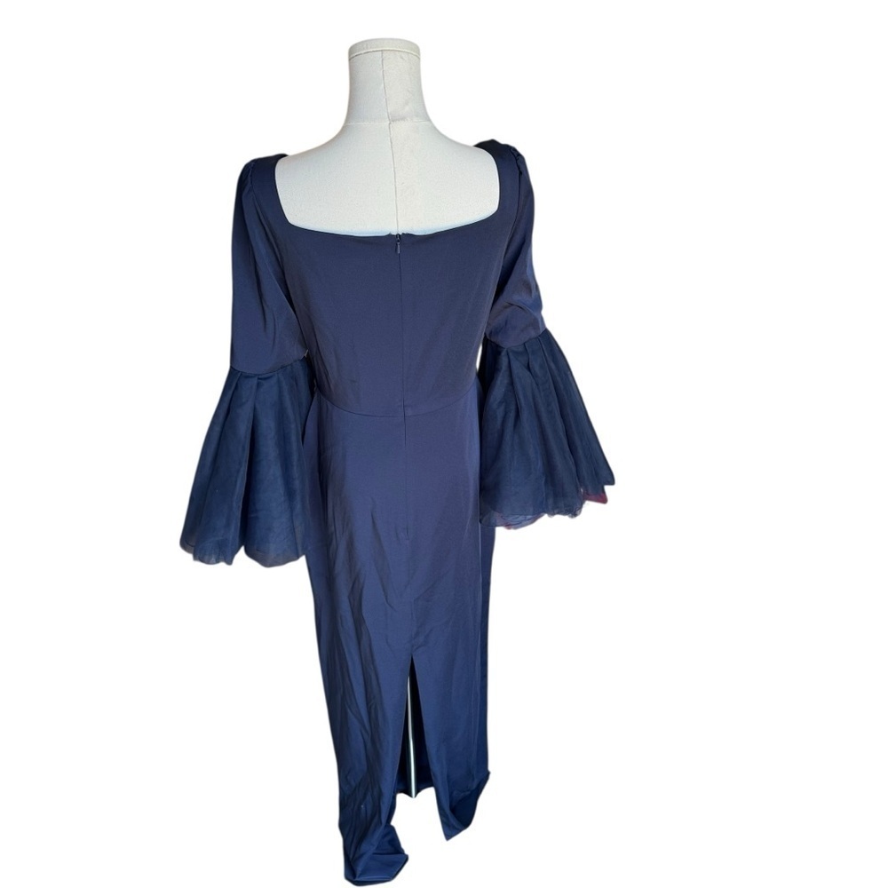 Leena for Mac Duggal - Navy Flounce Sleeve Square Neck Column Gown Sz 6 - Picture 7 of 13